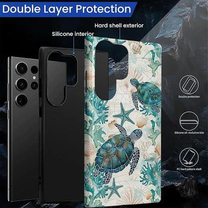 for Samsung Galaxy S23 Ultra Case, HL2 Ocean Sea Turtle Nautical Map Hybrid 2 - Image 2