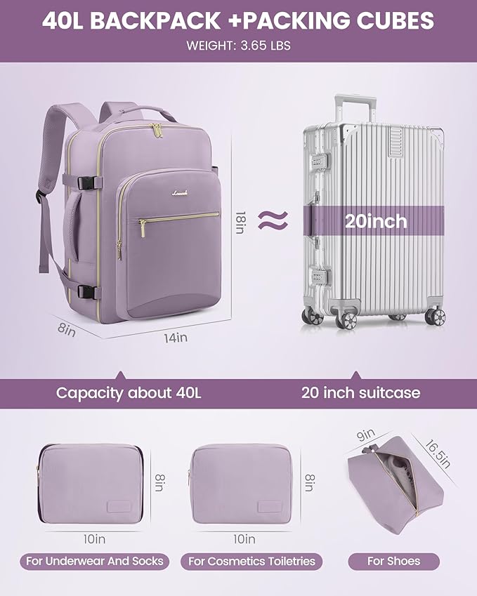 LOVEVOOK Travel Backpack for Women & Men 40L, Airline Approved Carry On - Image 5