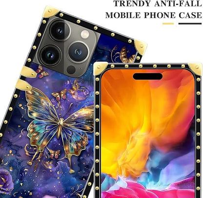 Compatible with iPhone 15 Pro Case, Glistening Golden Butterfly Vibrant Purple - Image 4