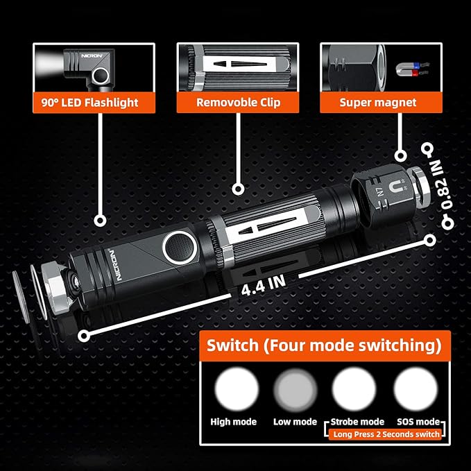 NICRON Flashlight, N7 600 Lumens Tactical Flashlight 2 Pack, 90 Degree Ip65 - Image 3