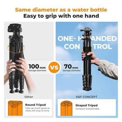 K&F CONCEPT 75 inch/190cm Camera Tripod, Lightweight Travel Outdoor DSLR Tripods - Image 2