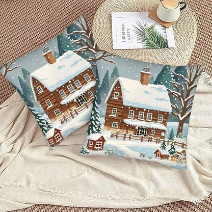 Farmhouse Throw Pillow Covers 18x18 Winter Snow Tree Set of 2 Pillow Cases - Image 3