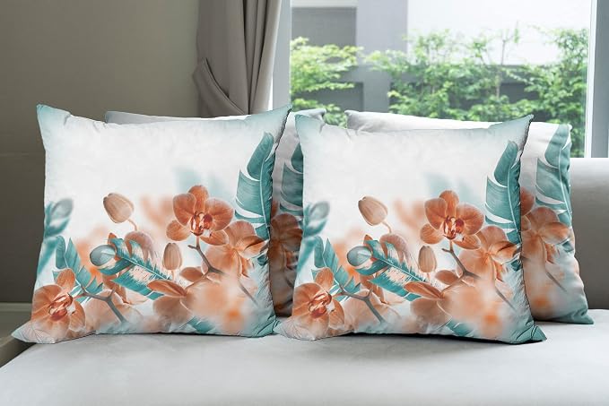 Ambesonne Tropical Throw Pillow Cushion Case Pack of 4, Exotic Orchids Blossom by Ambesonne