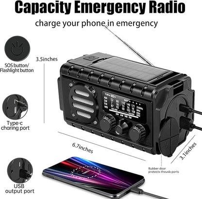 20000mah Hand Crank Emergency Radio, SW/NOAA/AM/FM Weather Radio, Solar Powered - Image 5