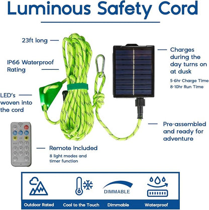 Solar Luminous Paracord Rope, 23ft Solar-Powered Yellow Glow Rope - Image 2