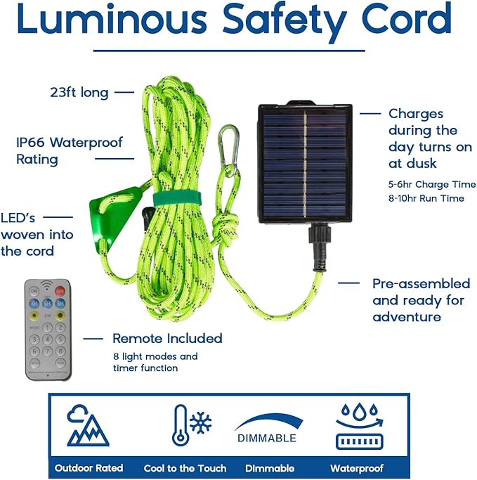 Solar Luminous Paracord Rope, 23ft Solar-Powered Orange Glow Rope - Image 2