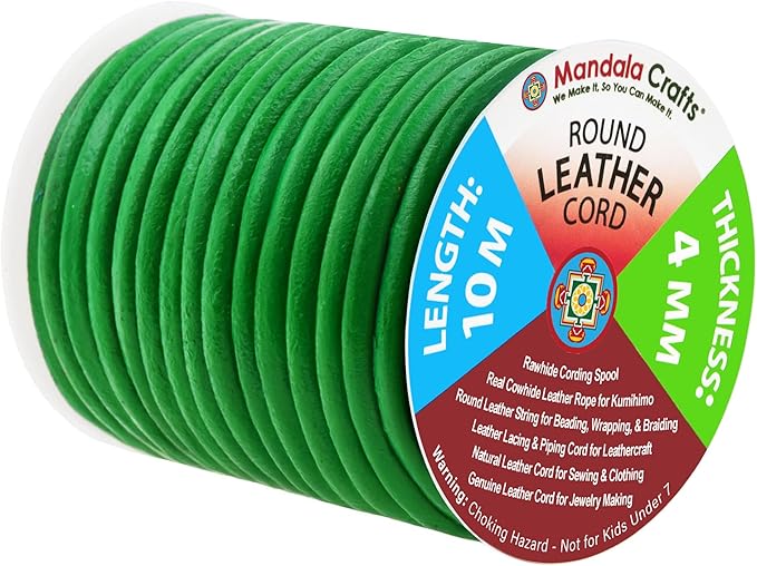 Mandala Crafts Round Genuine Green Leather Cord by MandalaCrafts