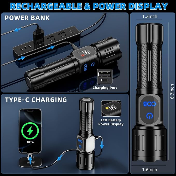 Rechargeable LED Flashlight, Super Bright 99000 High Lumens Flash Light - Image 5
