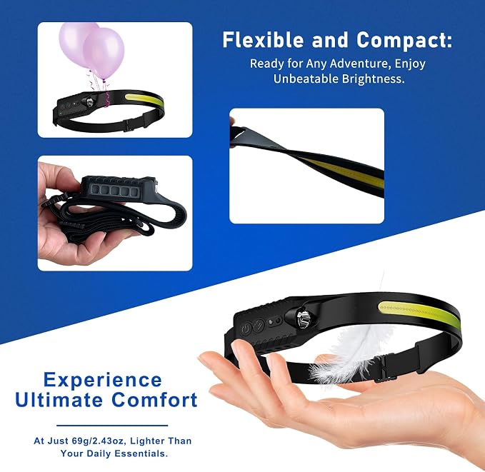 Nessciera Rechargeable LED Headlamp, 400 Lumens, 230° Wide Beam, 5 Modes — - Image 4