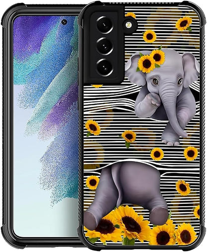 for Samsung Galaxy S21 Plus Case, Cute Little Elephant Sunflower White Line Art by FKBRCL4U
