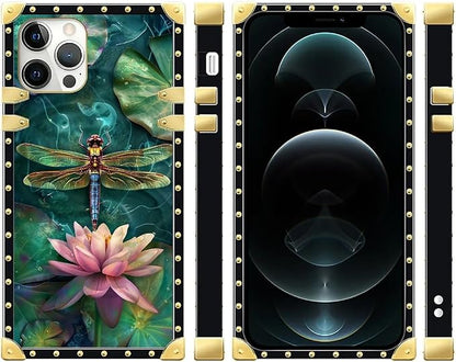 Compatible with iPhone 12 Pro Max Case, Colourful Dragonfly Pink Lily Pads - Image 2