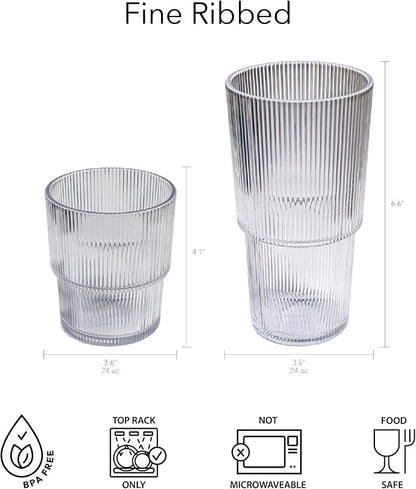 Fine Ribbed 22 oz Durable Acrylic Jumbo Drinking Glasses, Shatter-Resistant and - Image 3