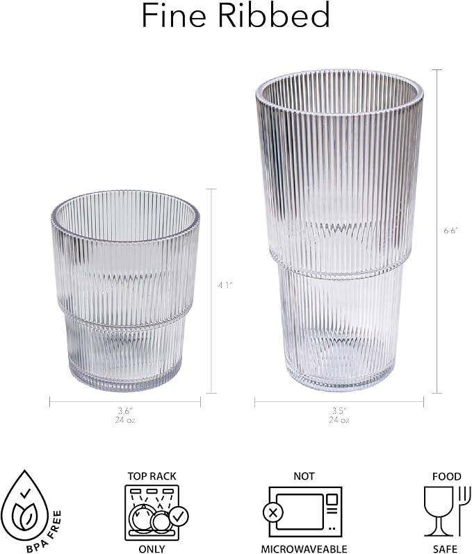 Fine Ribbed Acrylic Drinking Glass - Image 3