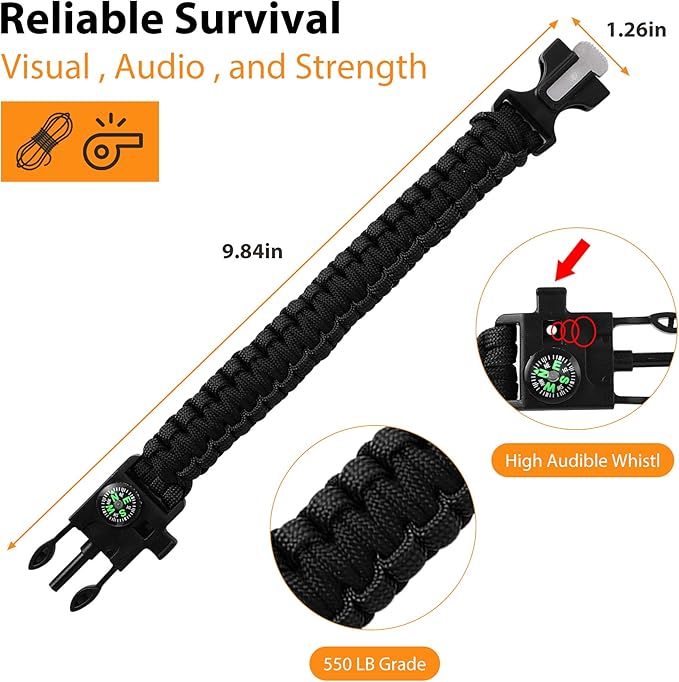 Bracelets, Survival Bracelets for Men Paracord Tactical 5-in-1 Camping Gear Kits - Image 3