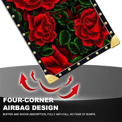 Compatible with iPhone 8 7 SE Case, Vector Red Rose Green Leaf Luxury Golden - Image 7