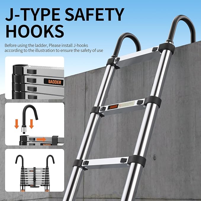 Telescoping Ladder, with Stable Hook and stabilizer barand, Extension Ladder - Image 3