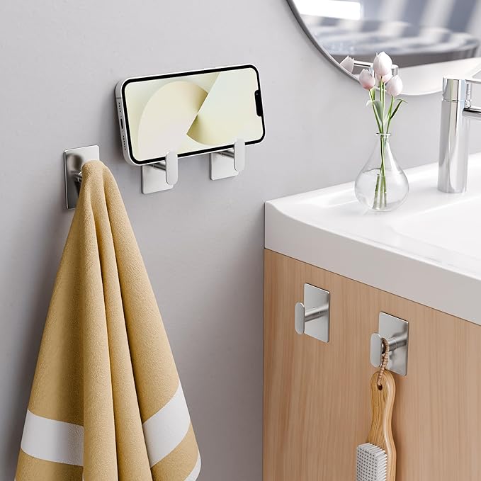 pickpiff Adhesive Towel Hooks for Bathroom: 20LB Extra Strong Wall Hanger for - Image 7