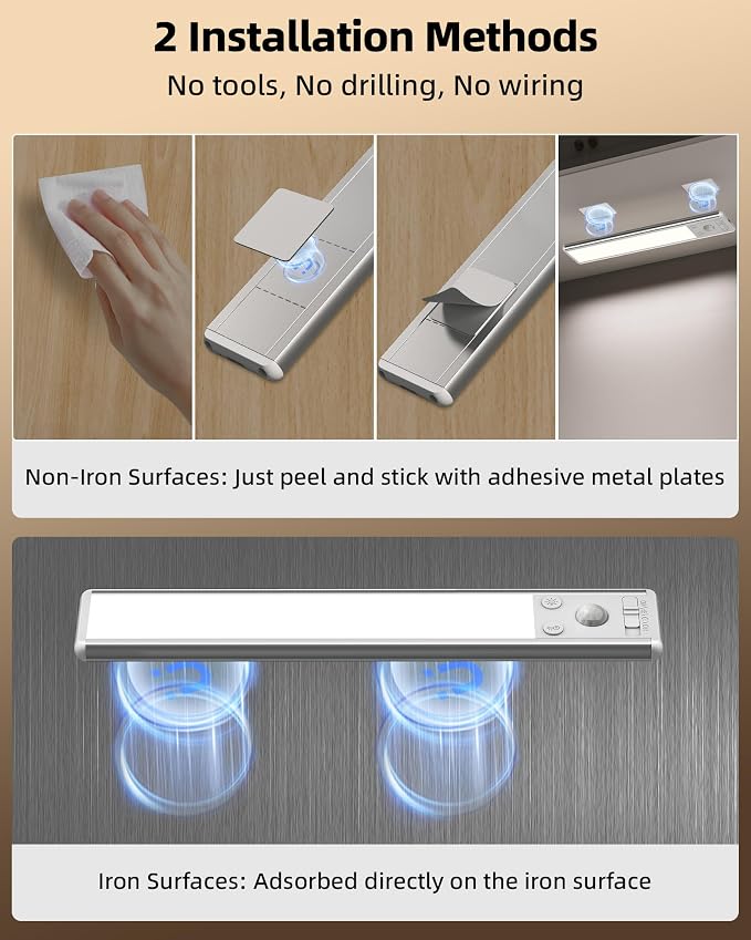EZVALO 8" Under Cabinet Lighting, 2400mAh Rechargeable Motion Sensor Light - Image 7