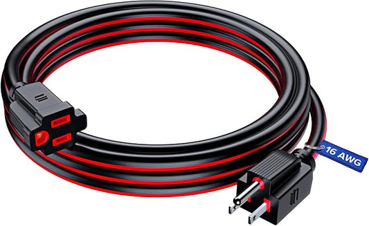 Maximm 10 Ft Black and Red Extension Cord, Heavy Duty 16 AWG, ETL Listed by MaximmCable