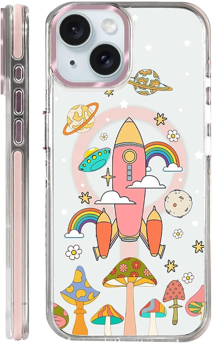 Case for iPhone 15, Spaceship Mushroom Phone Case Design，for Women Girls by Toulas