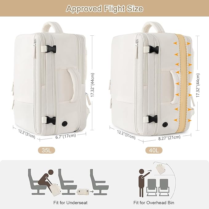 Sinaliy Travel Backpack for Women, Expandable 40L Carry on Flight Approved - Image 3