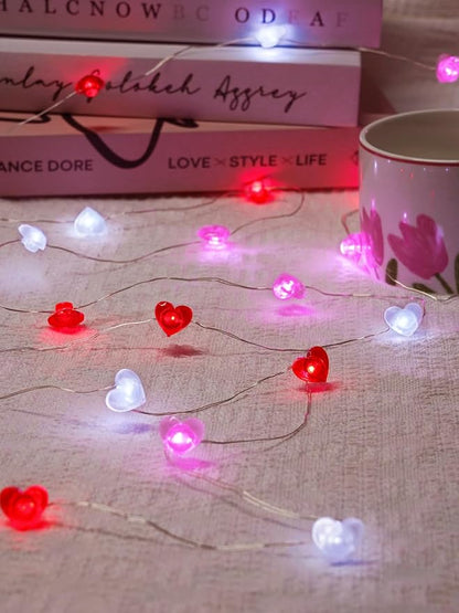 Red Pink White Heart Fairy Lights Battery Operated - Image 5