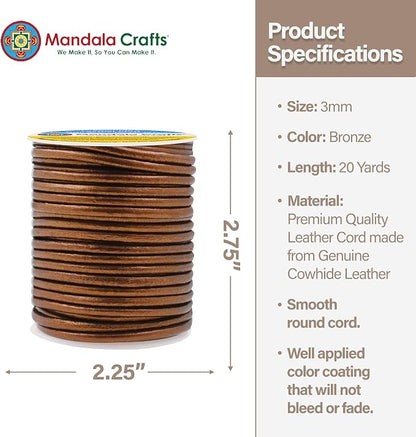 Mandala Crafts Round Genuine Bronze Leather Cord - Image 4