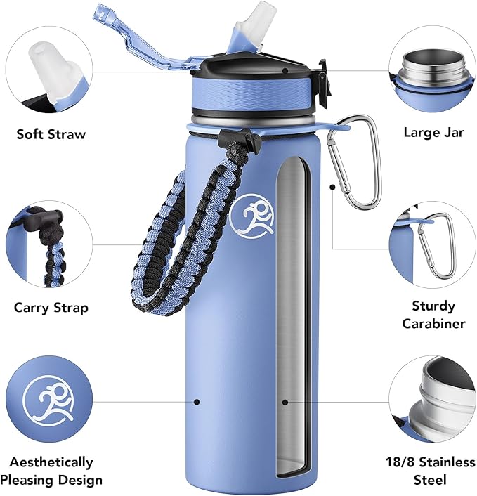 GOSWAG Insulated Sports Water Bottle, 24oz 2 Lids, Stainless Steel Water Bottles - Image 3