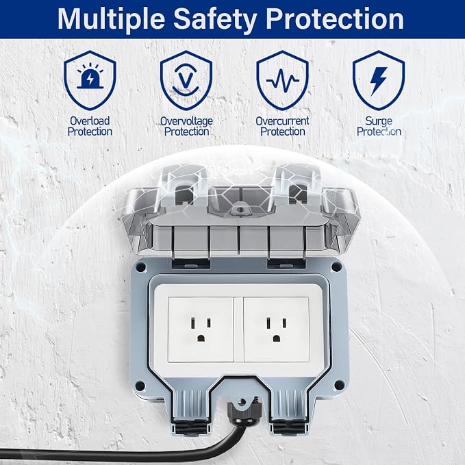 Outdoor Power Outlet Box with 16.4Ft Extension Cord, NEMA 5-15R, STW 14 AWG - Image 5