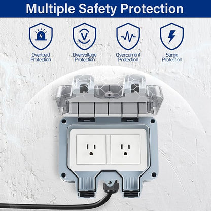 Outdoor Power Outlet Box with 16.4Ft Extension Cord, NEMA 5-15R, STW 14 AWG - Image 5