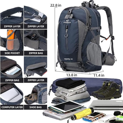 FENGDONG 50L Waterproof Lightweight Outdoor Daypack Hiking, Travel Backpack - Image 2