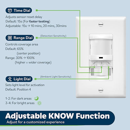 TOPGREENER In-Wall PIR Motion Sensor Light Switch, Single Pole Occupancy Sensor - Image 3