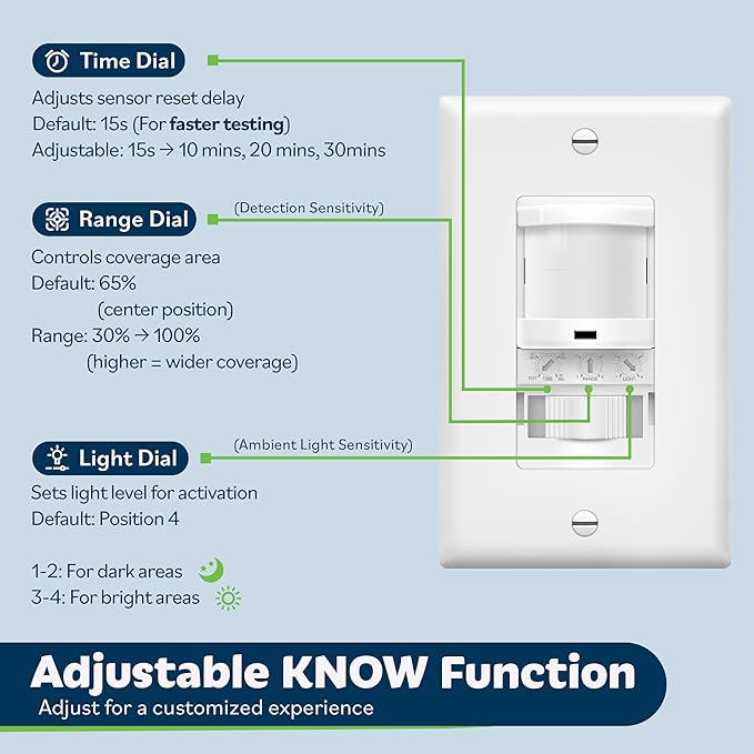 TOPGREENER in-Wall PIR Motion Sensor Light Switch, Motion Sensor Switch - Image 3