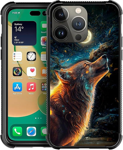 for iPhone 14 Pro Case, Star Cave Hungry Wolf Pattern Graphic Design Girl Boy by FKBRCL4U