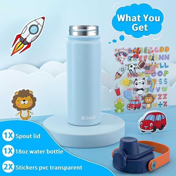 baab 18oz Kids Water Bottle, Insulated Kids Water Bottle - Image 7