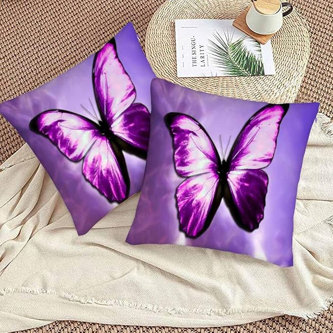 Purple Butterfly Couch Pillow Covers 18 X 18 Vibrant Magical Nature Insect Set - Image 3