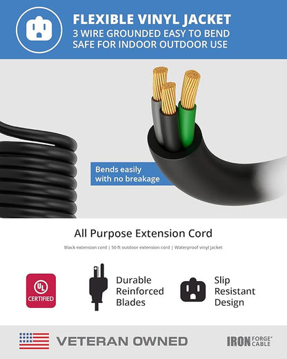 Iron Forge Cable 2 Pack 50 Ft Black Extension Cord, 50 Foot Extension Cord - Image 6