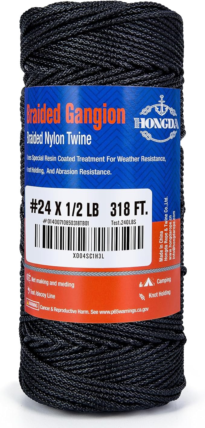HONGDA Braided Tarred Bank Line Braided Nylon Twine, 318 Feet #24 Bank Line by hongda
