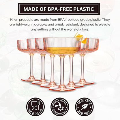 Khen Shatterproof Acrylic Ribbed Vintage Art Deco Martini, Champagne & Cocktail - Image 3