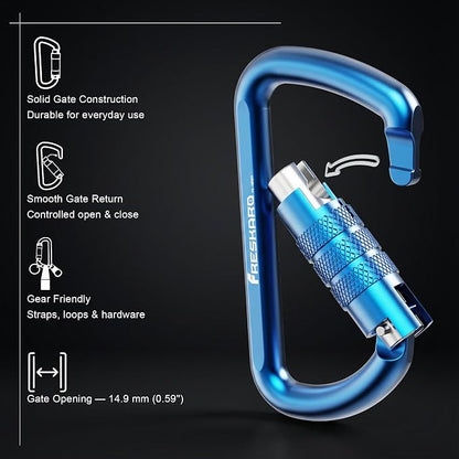 FresKaro 3inch 12kN-2698lbs Auto Locking Carabiner Clips, Solid D Shape - Image 3