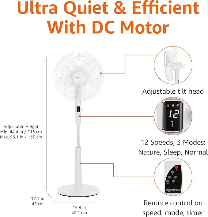 Amazon Basics 16" DC Motor Standing Floor Fan, 12 Speed - Image 2