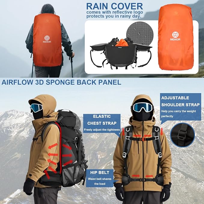 60L Hiking Backpack, Water Resistant Camping Backpack - Image 5