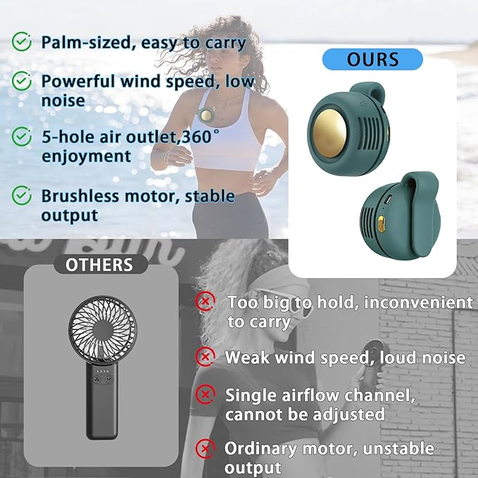 Portable Clip-On Fan, Mini USB Rechargeable 360° Rotatable Fan, 3-Speed Silent - Image 5