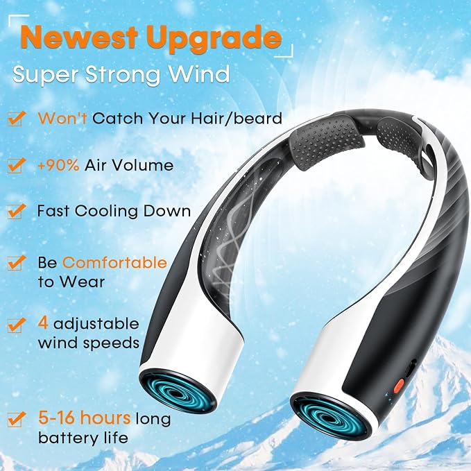 Rohent 2-Pack Hands-Free Neck Fan - 4000mAh USB-C Rechargeable - Image 8