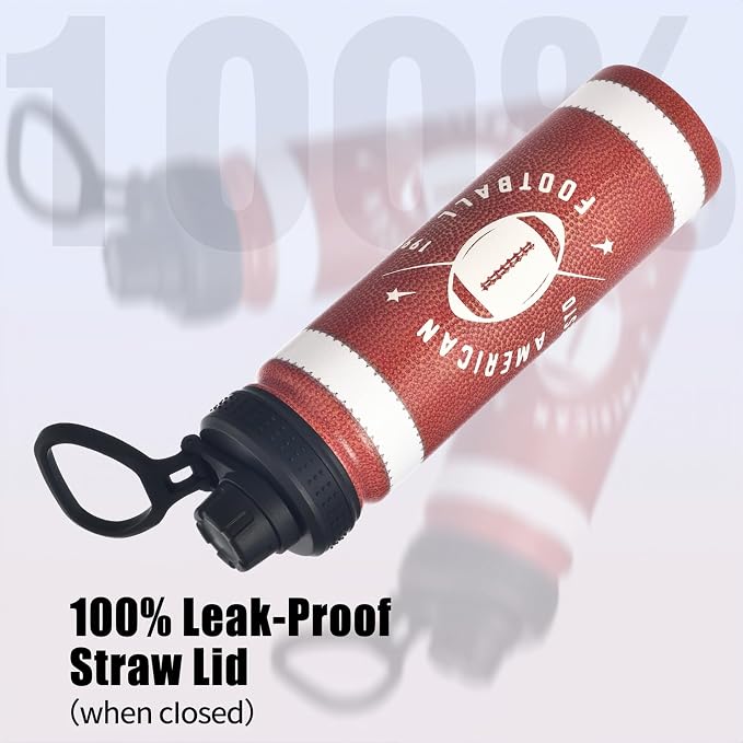 Football Water Bottle, 24 oz Insulated Stainless Steel Sports Bottle - Image 3