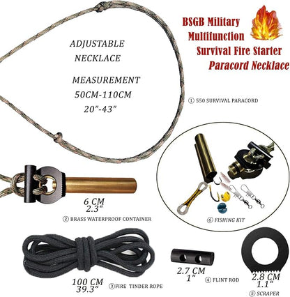 BSGB Fire Starter Paracord Necklace EDC Military Survival Gear Tinder Cord Fire - Image 2