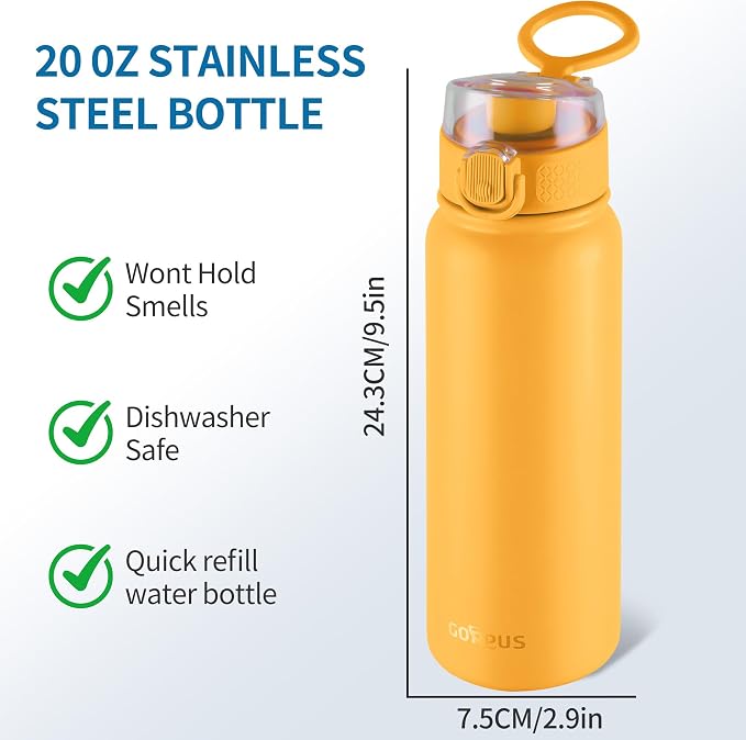 GOPPUS 20 Oz Insulated Stainless Steel Water Bottle BPA-Free Sports Water Bottle - Image 6