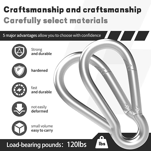 Carabiner, Heavy Duty Galvanized Steel Spring Snap Hook Carabiner Clips - Image 7