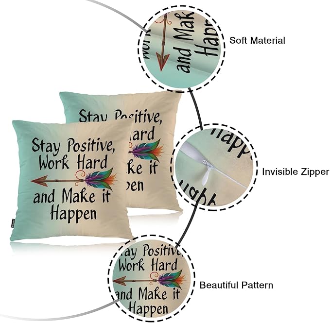 Swono Pillow Covers 18X18 Inch Set of 2 Life Quote, Throw Pillow Cases Stay - Image 7