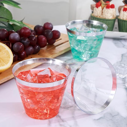 I00000 100PCS Silver Plastic Cups, 9 oz Clear Plastic Cups - Image 6
